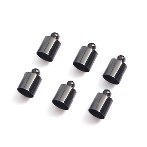 Set of 6 gunmetal cylinder cord end caps for DIY jewelry and leather cord crafting