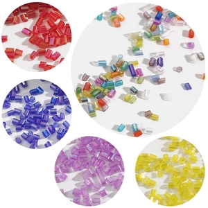 Colorful glass bugle beads for DIY jewelry and embroidery crafts in vibrant assorted colors