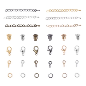 DIY jewelry making kit with lobster clasps and ear hooks in six metallic colors