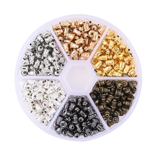 6-grid storage case with mixed metallic butterfly ear backs and earring stoppers kit