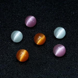 Polished round cat's eye stone loose beads in pink, orange, and cyan for DIY jewelry