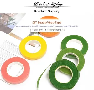 Macro detail of colorful floral stem tapes for DIY crafts and flower wrapping projects