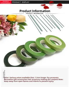 Floral DIY tool set with green tapes and floral wires for jewelry and gift packaging