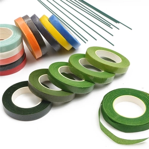 Floral tape set with colorful paper rolls and green iron wires for DIY flower making