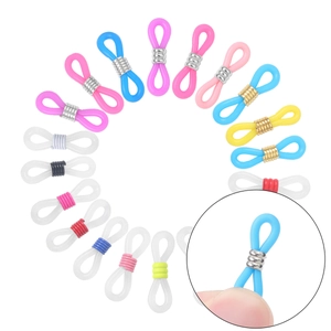 Colorful silicone eyeglass chain connectors with metal spring loops in various shades