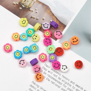 Colorful polymer clay smiley face flower beads for DIY handmade jewelry crafting