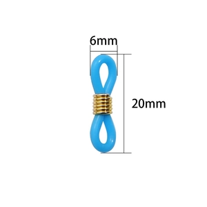 Blue silicone eyeglasses chain connector with golden metal loop 20mm x 6mm size