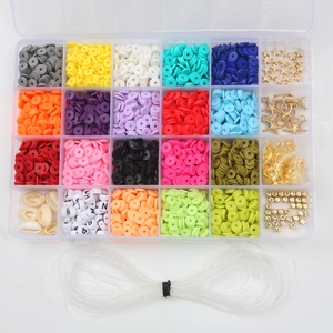 24-compartment DIY jewelry kit with colorful 6mm Heishi beads and metal charms