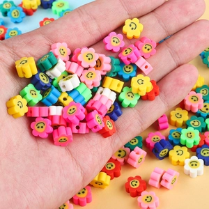Colorful polymer clay flower smiley face beads for DIY jewelry and earring making