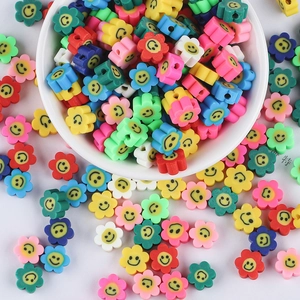 Colorful sunflower smiley face polymer clay beads for DIY earring and jewelry making