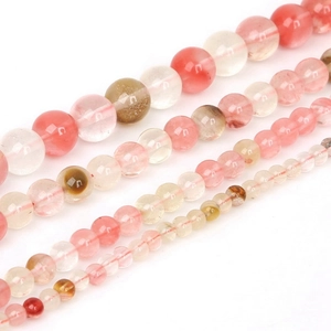 Perle tonde in quarzo fragola naturale in varie dimensioni per gioielli DIY e bracciali