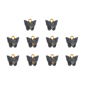 Set van 10 DIY vlinderhangers met donkere marmerhars textuur en goudkleurig metalen frame