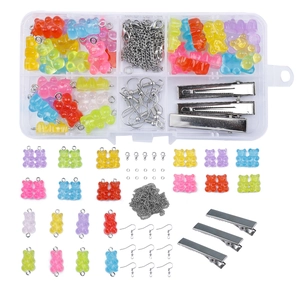 DIY Jewelry Making Kit Resin Gummy Bear Charms Earring Hooks Lobster Clasps Chains Rings Hair Clips Handmade Jewelry Accessories Set