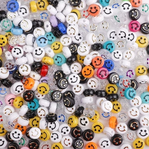 Acryl Platte Ronde Kralen Voor DIY Sieraden Maken Kleurrijke Alfabet Letter Smiley Gezicht Tussenkralen Voor Armband Ketting Ambachten Kinderen Onderwijs