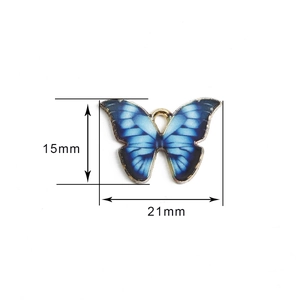 Blauer Schmetterling Emaille Anhänger für DIY-Schmuck, 21x15mm mit goldenen Kanten