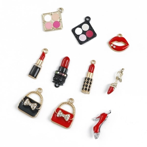 DIY-Anhänger-Set mit Emaille-Lippenstift, Lidschatten und Stöckelschuh mit Strasssteinen