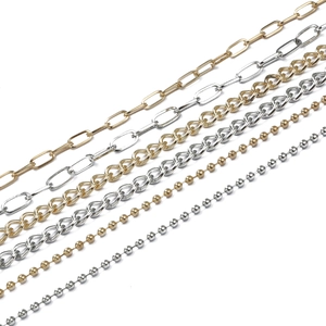 Selection of iron paperclip and curb chains for DIY jewelry making in gold and silver