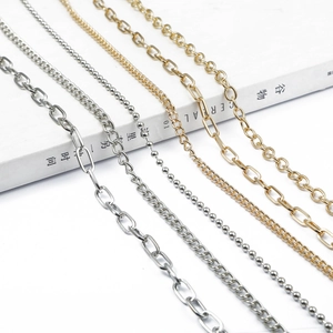 Assorted gold and silver metal chains in diverse styles like Cuban and link for DIY jewelry