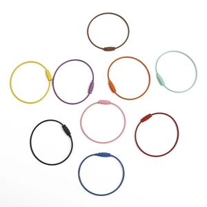Set of 9 colorful coated stainless steel wire keychains with secure screw lock connectors