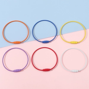 Set of 6 colorful stainless steel wire rope keyrings with screw lock closures