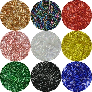Nine colorful glass bugle beads for DIY jewelry and garment sewing projects