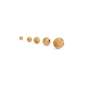 Perle a lanterna placcate oro 18K con texture a coste in cinque dimensioni graduate