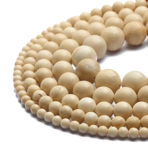 Perles Rondes en Pierre Fossile Blanc Cassé Naturelle pour Fabrication de Bijoux DIY Bracelet Collier Accessoires Faits Main Polis