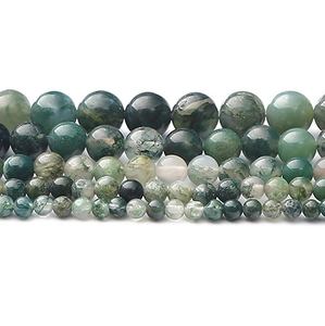 Polished natural green moss agate round beads in multiple sizes for DIY jewelry making