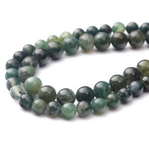 Polished natural moss agate round beads with green moss inclusions for DIY jewelry making