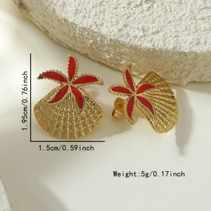 Goldene Muschel und roter Seestern Ohrringe mit strukturierter Oberfläche für den Strand