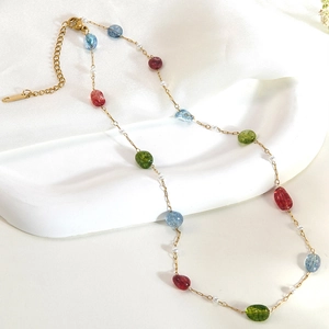 Collana bohémien in acciaio inossidabile placcata oro 18k con perline colorate