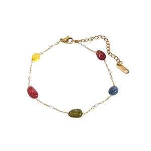 Collana bohémien in acciaio inossidabile placcato oro 18k con perle colorate