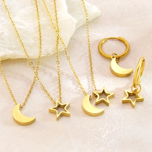 Stainless Steel Celestial Moon Star Pendant Necklace Hoop Earrings Gold Plated Fashion Niche Design Jewelry For Women Gift