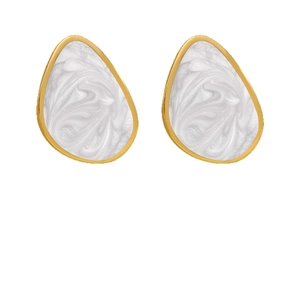 Minimalist gold 304 stainless steel drop earrings with white marble texture inserts