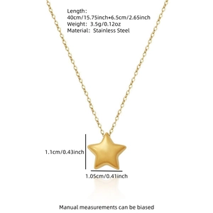Detail showing dimensions of gold star pendant necklace in brushed stainless steel
