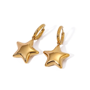 Boucles d'oreilles créoles en acier inoxydable doré avec pendentifs étoiles en 3D