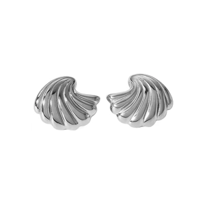 Boucles d'oreilles cœur en acier inoxydable argenté avec motif de coquillage texturé