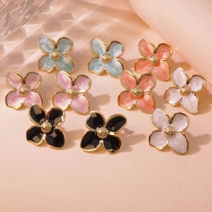 Orecchini a Bottone con Petali di Tulipano in Smalto Vintage Francese per Donna in Acciaio Inossidabile Gioielli Floreali per Regalo