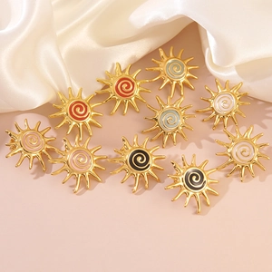 Elegant gold-plated sun turbine enamel earrings with colorful swirl textures for women