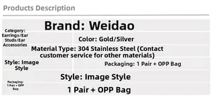 Specifications table for 304 stainless steel geometric earrings in gold and silver colors