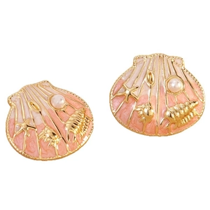 Pink and white enamel shell earrings with starfish, seashells and pearl details