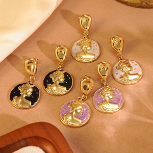 Vintage French Style 304 Stainless Steel Enamel Earrings Luxury Classical Cameo Portrait Dangle Earrings Women Jewelry