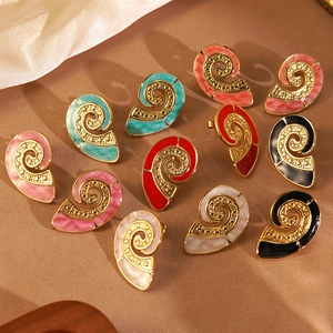 Vintage 304 Stainless Steel Conch Spiral Stud Earrings Colorful Oil Dripping Enamel Shell Earrings For Women Sweet Jewelry