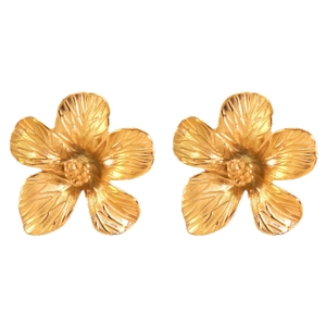 Orecchini a fiore dorati eleganti con trama dei petali dettagliata e design a granuli