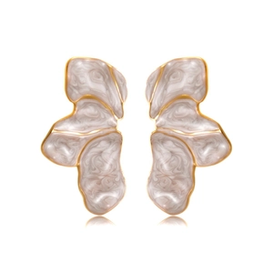 Elegant gold-edged petal earrings with white marble texture in a fluid wing-like design