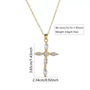 Detailed size specifications of the gold marquise zircon cross necklace with dimensions