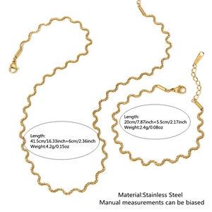 Gouden roestvrijstalen sieradenset met golvende ketting en armband met verlengketting