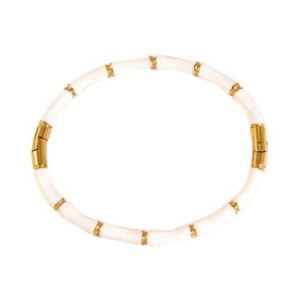 Bamboo style 18k gold plated stainless steel bangle with white resin tubular segments