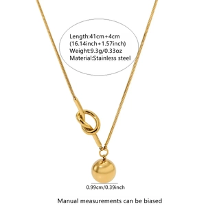18k gold plated stainless steel knot necklace with high-polished bead pendant for women