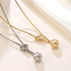 Minimalist stainless steel knot and bead necklace set in gold and silver finishes